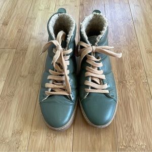 ALL BLACK (Anthropologie brand) Sherpa Hightop Boots in Sea Green EU 39